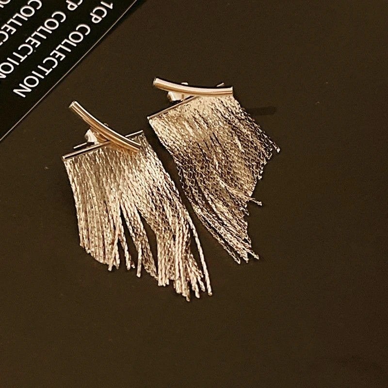 Gold Tassel Drop Earrings Women Elegant Dangle Party Wedding Jewelry Gift