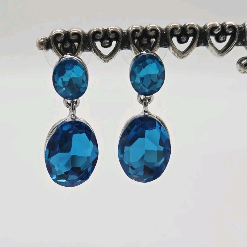 Kirks Folly Teardrop Treasures Necklace & Pierced Earrings Set Silver Blue