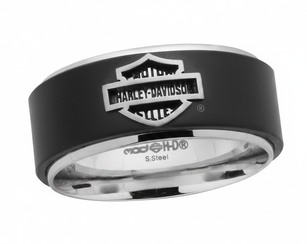 Harley-Davidson® Men’s Black Banded B&S Logo Ring Stainless Steel 14 HSR0001