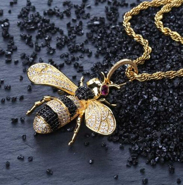 Honey Bee pendant Necklace Yellow Gold Tone Beautiful Gift with Chain