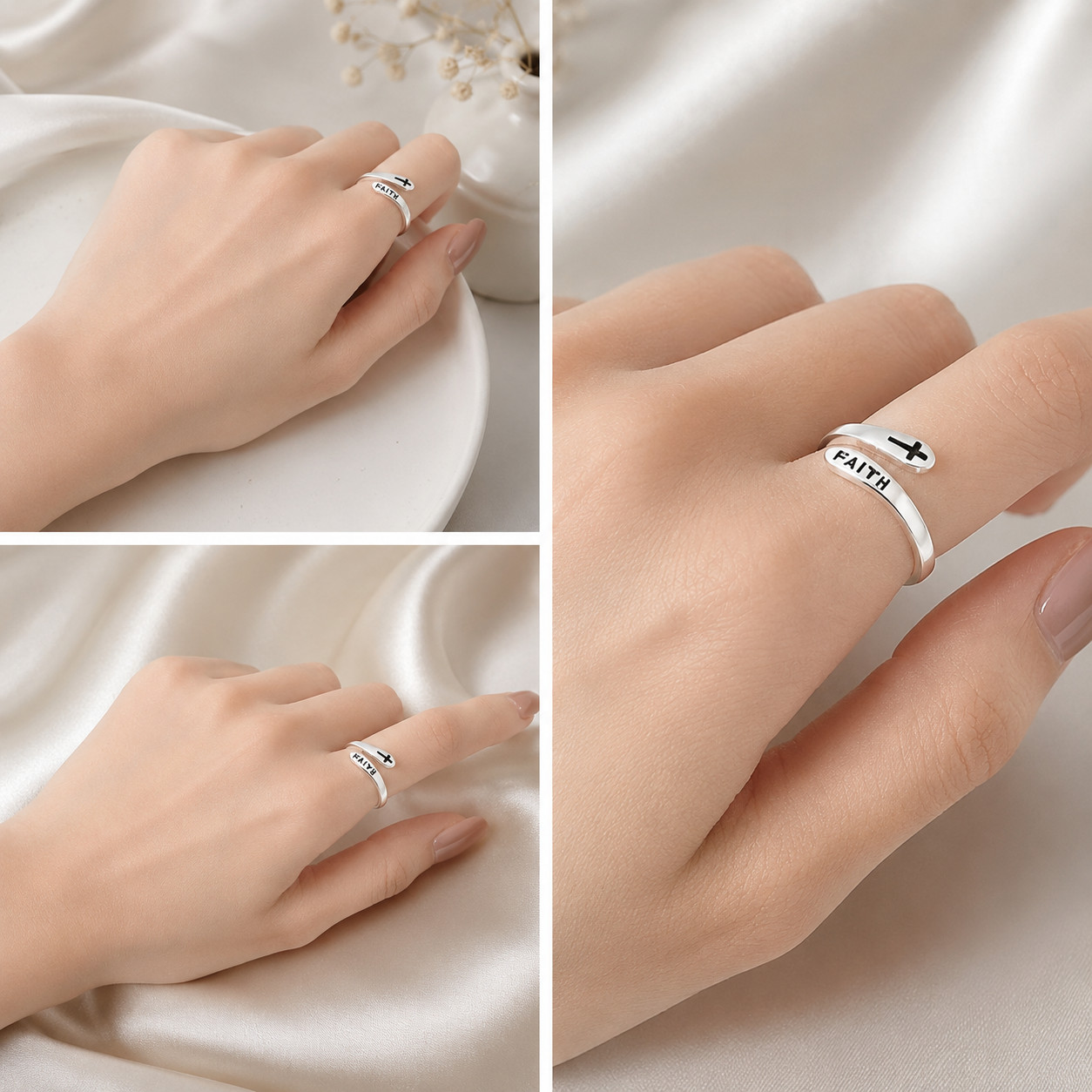 Christian Faith Cross Ring Adjustable Silver Tone Unisex Religious Jewelry Gift