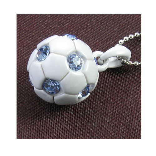 Soccer Ball Light Blue Crystal Rhinestones Sports Necklace Chain Charm Pendant