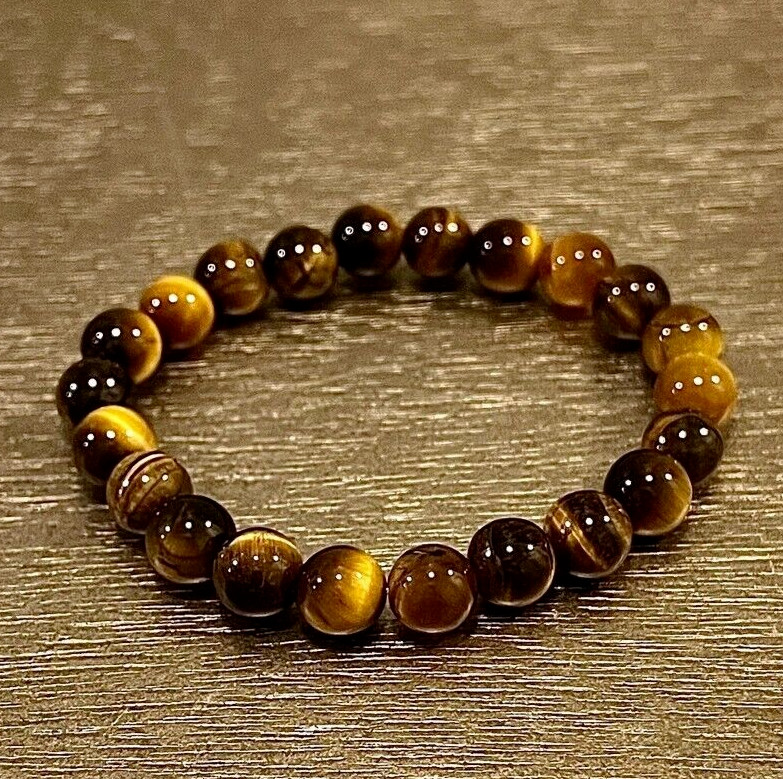 Genuine Tiger’s Eye 8mm Beaded Healing Chakra Protection Men Women Bracelet Gift