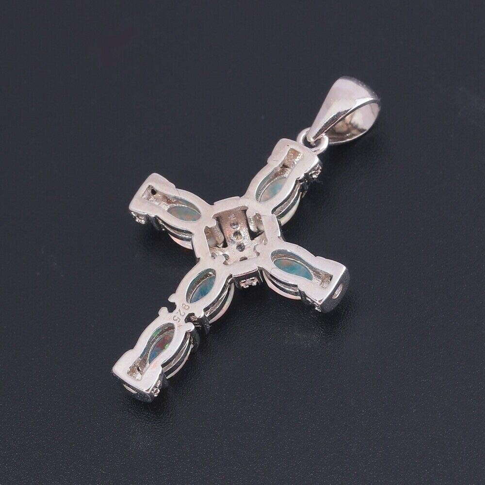 Hawaii White Fire Opal Cross Necklace pendants Silver Filled Women Girls Charm