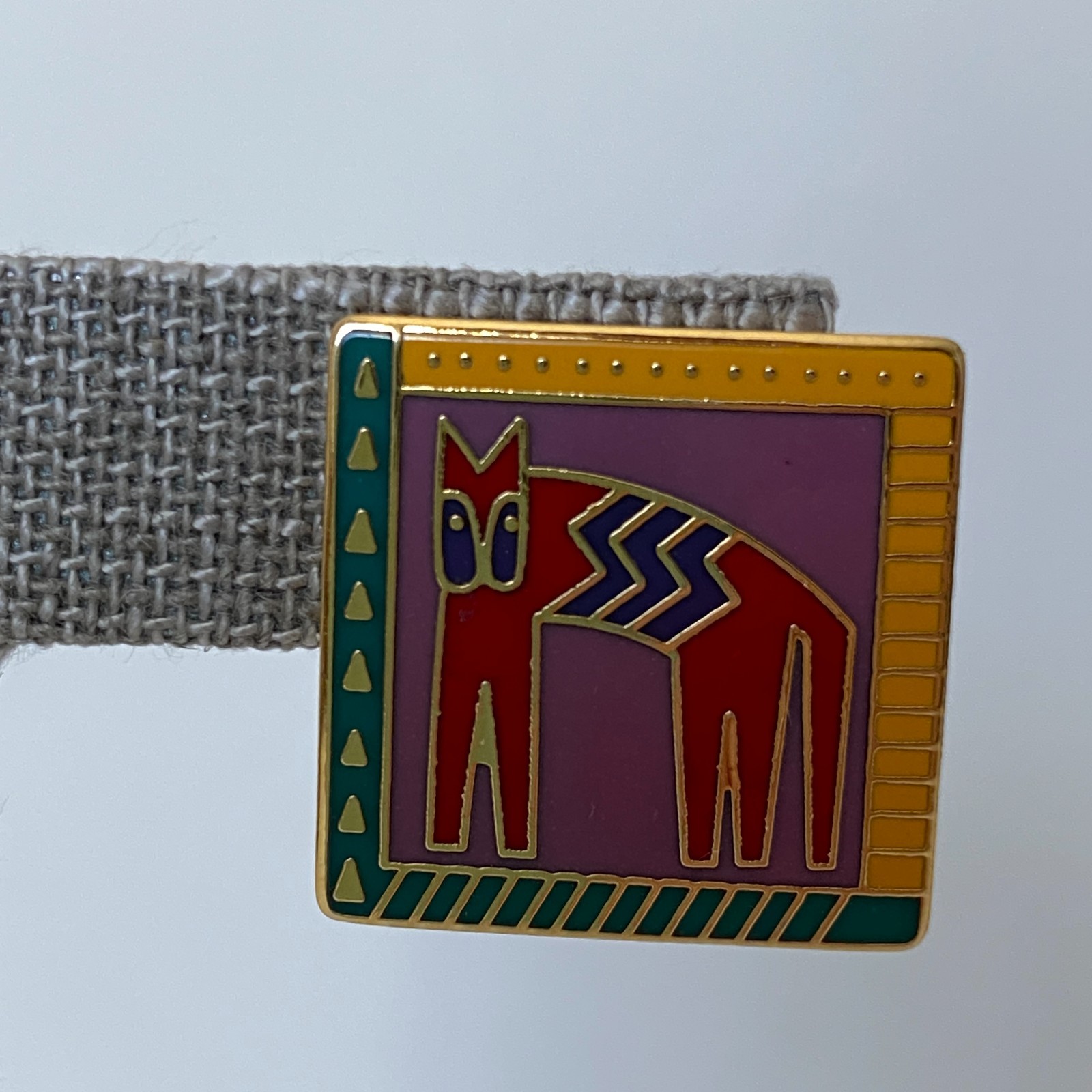 Laurel Burch Hieroglyphic Cat Enamel Square Post Earrings Signed Vintage