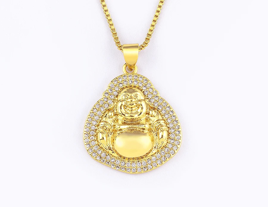 Nidin Classic Exquisite Maitreya Buddha Pendant Necklace Inlaid Shiny Zircon Cry