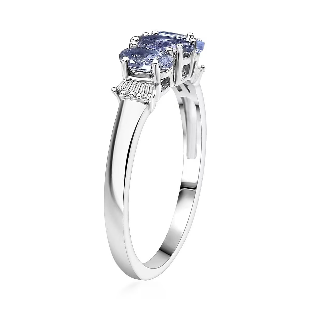 D’Joy Peacock Tanzanite and Diamond 1.10 ctw Ballerina Ring in Rhodium Plated