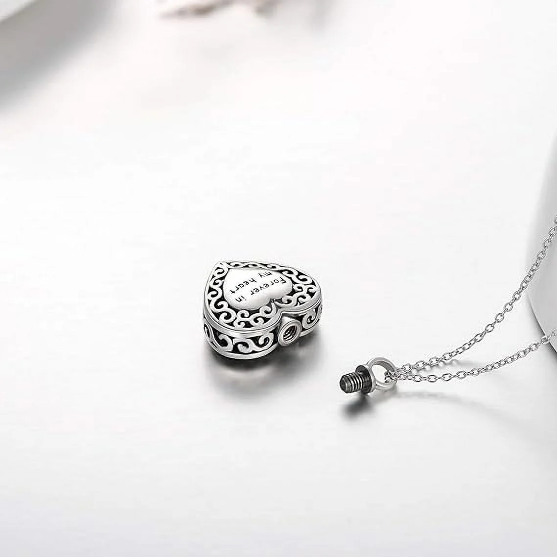 925 Sterling Silver Heart Urn Necklaces Engraved Pawprint Forever in My Heart Cr