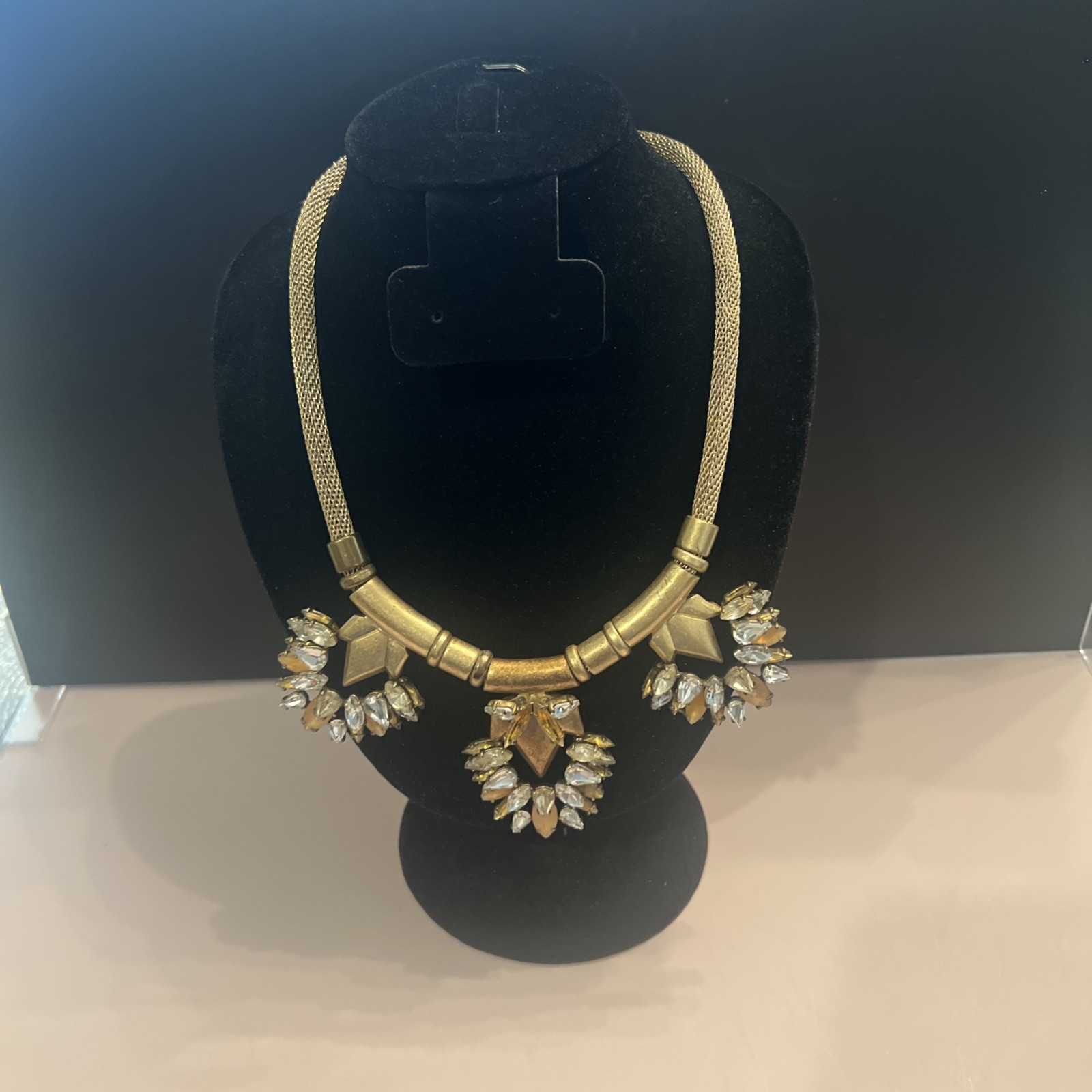 STELLA & DOT Designer Signed Gold Vintage & Faceted Stone Statement Necklace