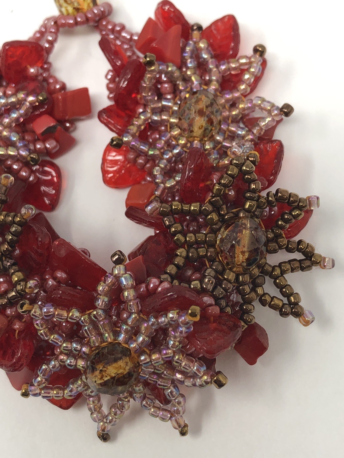 Artisan Bracelet Seed Bead Red Flower – 6.5 inch to 7 inch Length