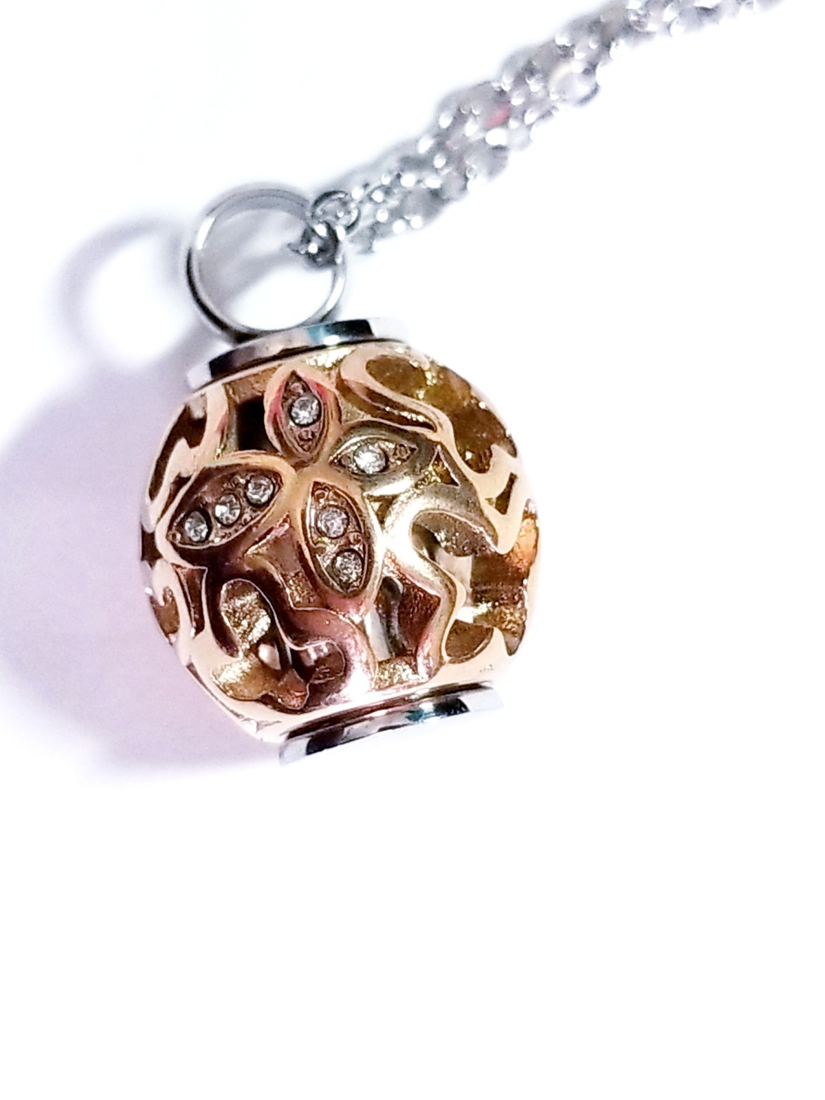 Rose Gold Tone Urn Cremation Memorial Necklace Ball Pendant for Ashes