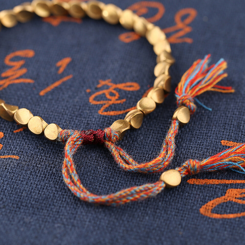 4PCS Handmade Tibetan Buddhist Braided Cotton Copper Beads Lucky Rope Bracelet