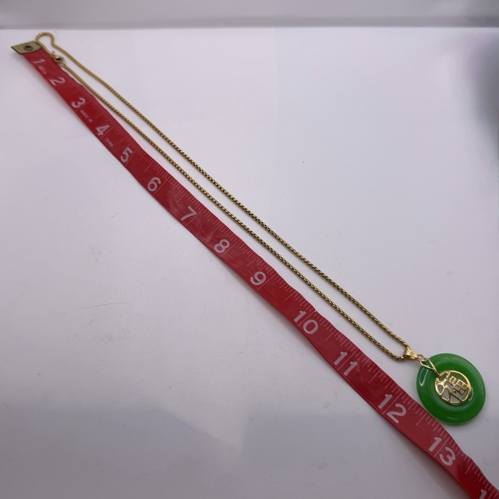 Vintage Jade Happiness Circle Fu Necklace 23″ 18kGP Gold Plate
