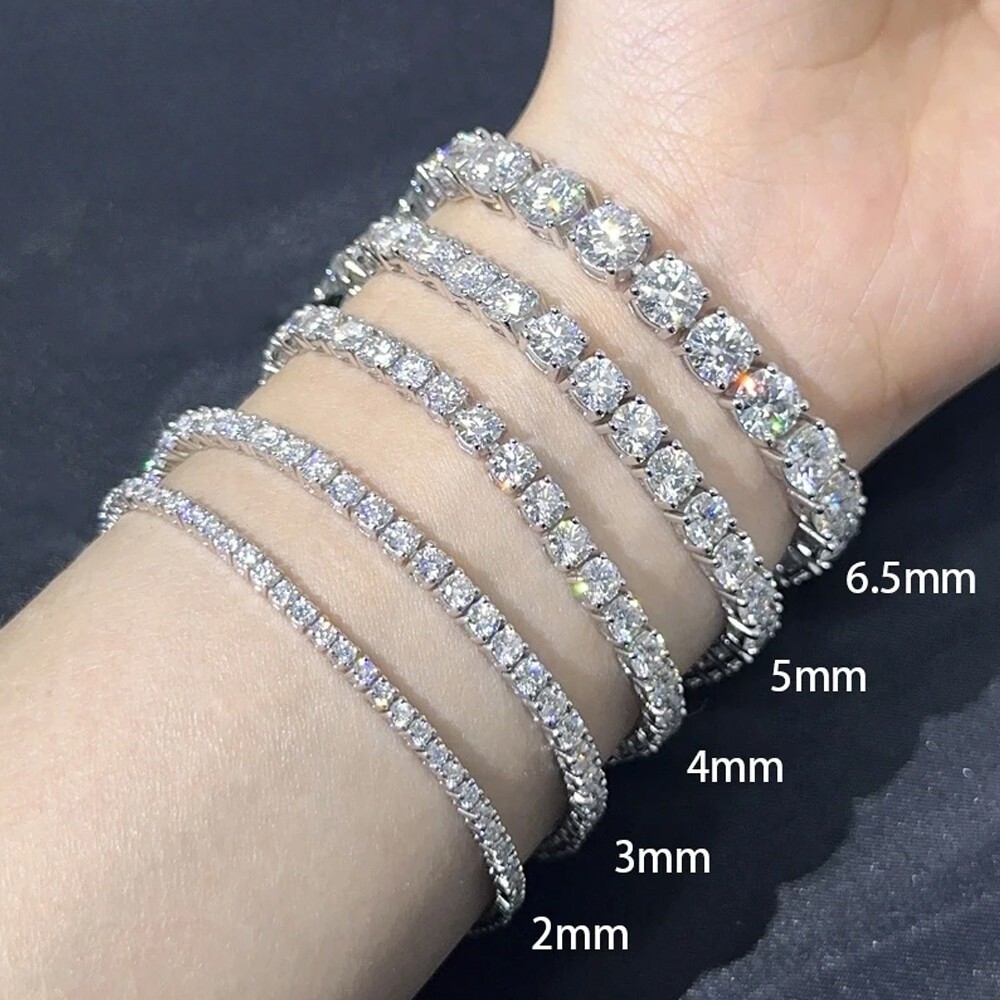 US 2-6.5mm Tennis Bracelet SOLID 925 Sterling Silver MOISSANITE Passes Tester！
