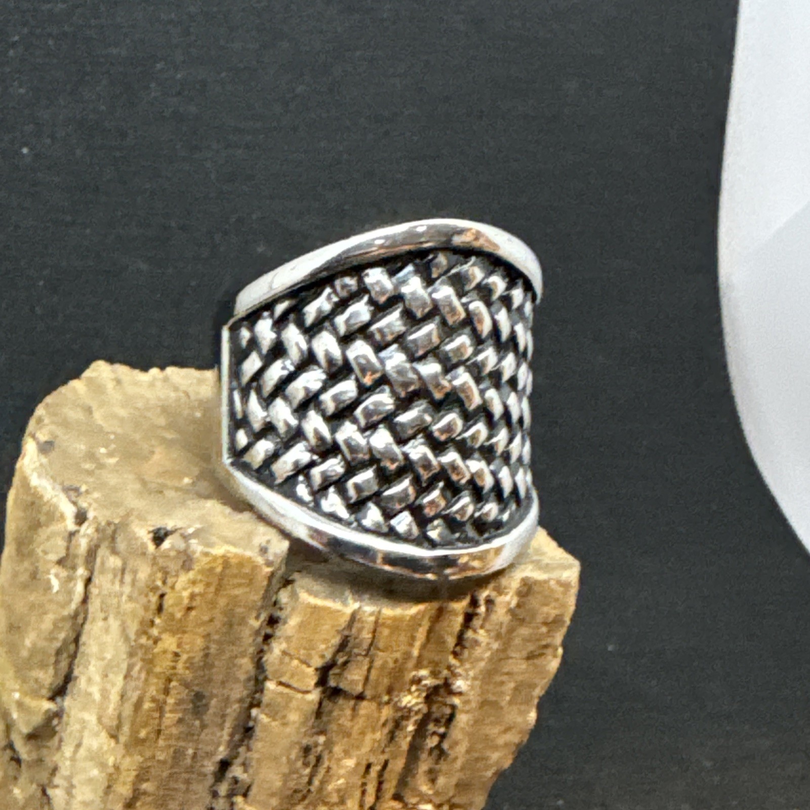Stainless Steel Solid Woven Patterned Ring 25mm Face Width 9mm Band Width