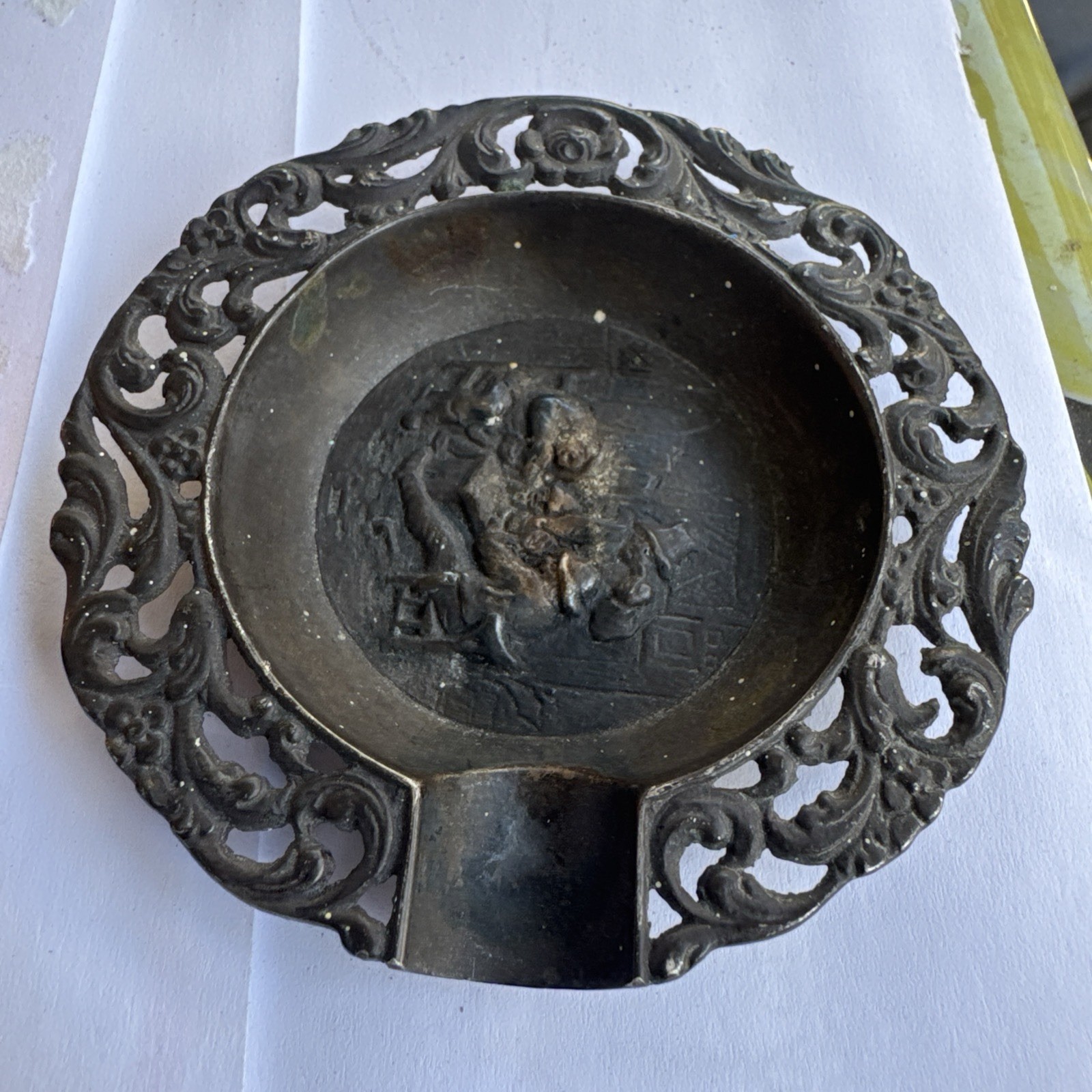 Antique Carved Sterling Silver 1947 Dutch Ashtray Rare