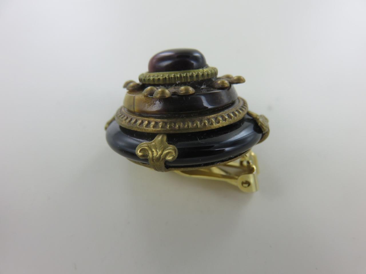 Patrice Onyx & Tiger Eye Earrings 1″ Clips #3GR OTB NWT