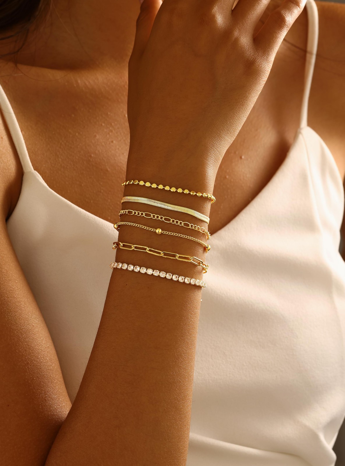Waterproof Gold Plated Bracelets Set for Women Trendy, Dainty 14K Gold Jewelr…