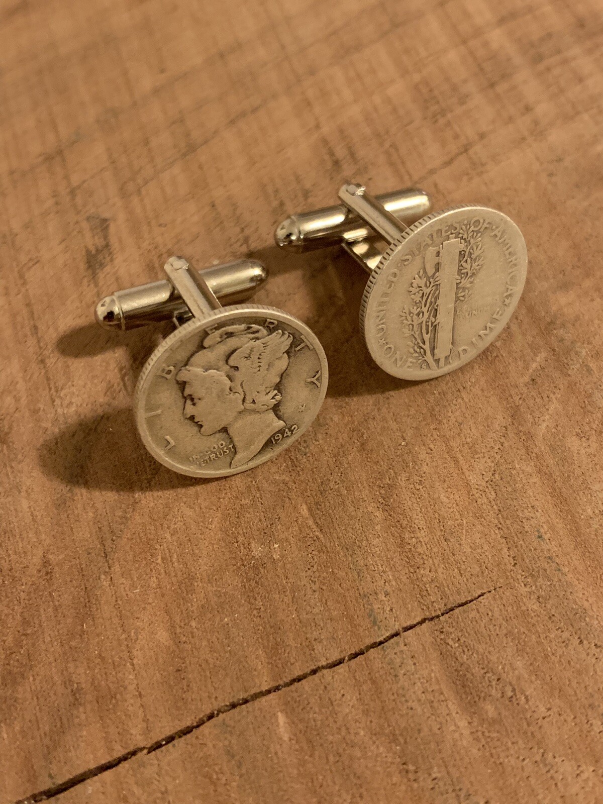 Mercury Dime 90% Silver Coin Jewelry Cuff Links-Handmade-Vintage