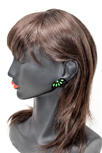 Halloween Theme Flying Bat Neon Green Background Earrings
