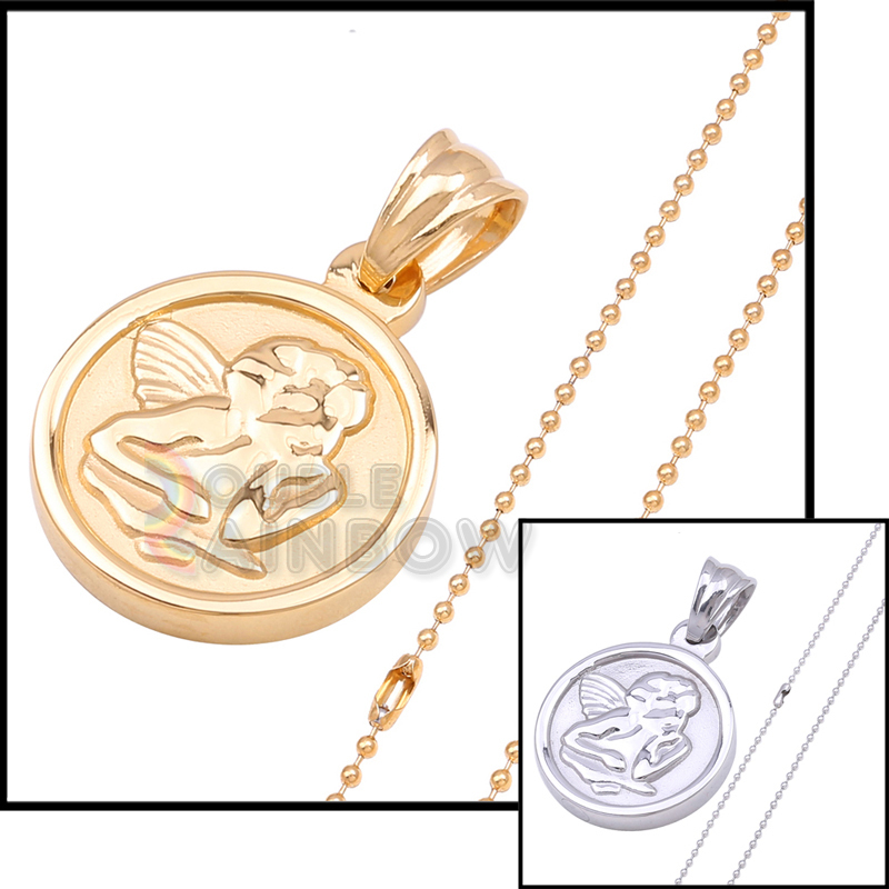 21P20 mens Baby Angel Guardian Pendant Bead chain necklace