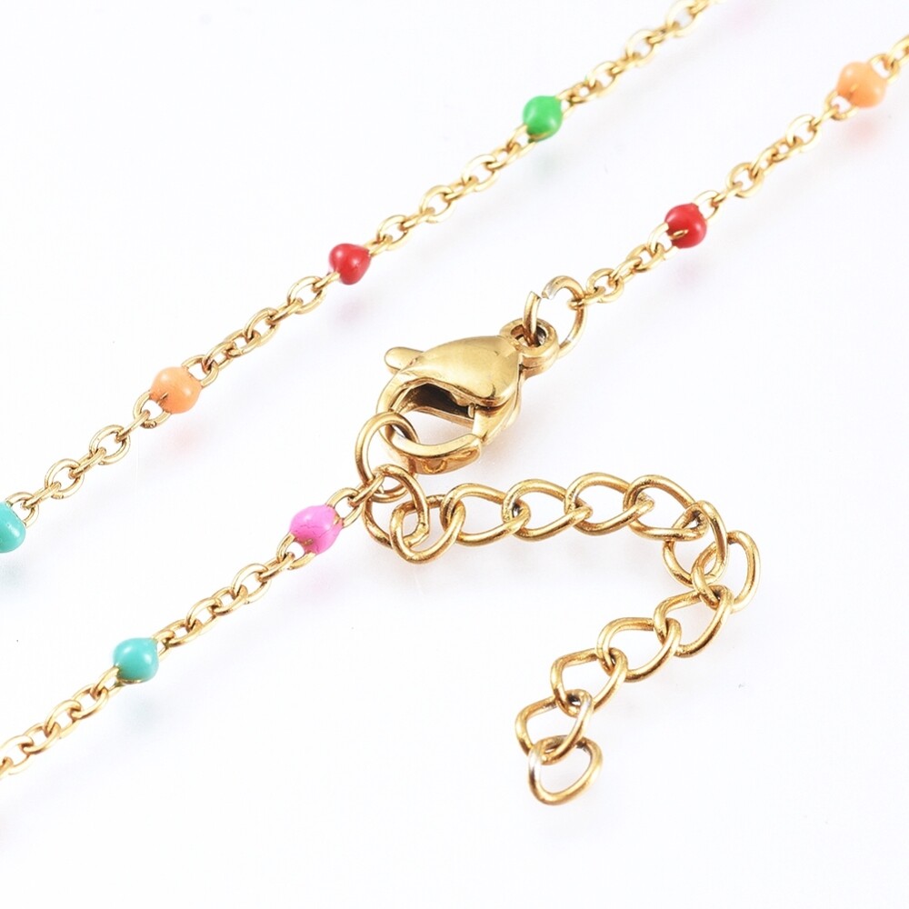 Stainless Steel Cable Chain Anklet Bracelet Enamel Gold 9″ 23cm 1.5~2mm Z226