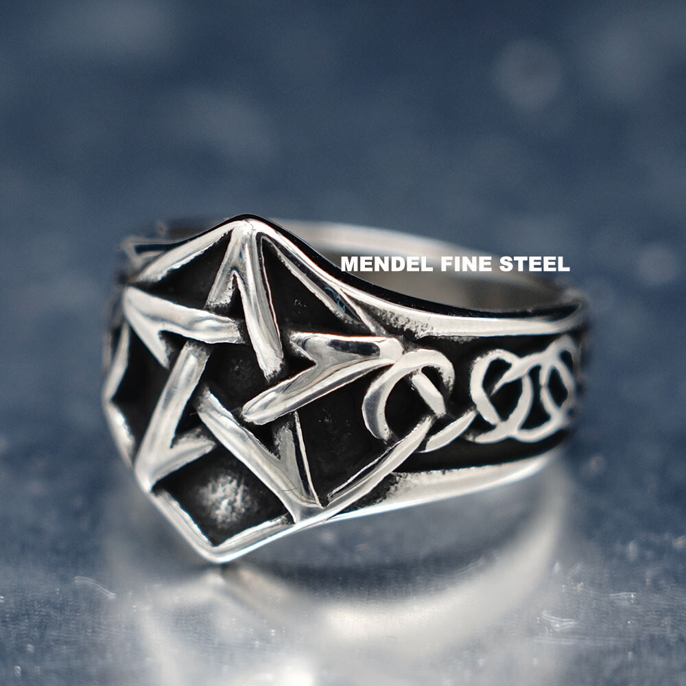 MENDEL Mens Celtic Wiccan Pagan Pentagram Star Ring Stainless Steel Size 7 8-13