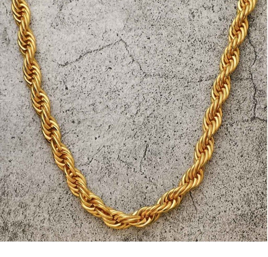 18K Gold Filled 4mm Wide 16″/18″/20″/22″/24″/26″/28″/30″/32″ Rope Chain Necklace