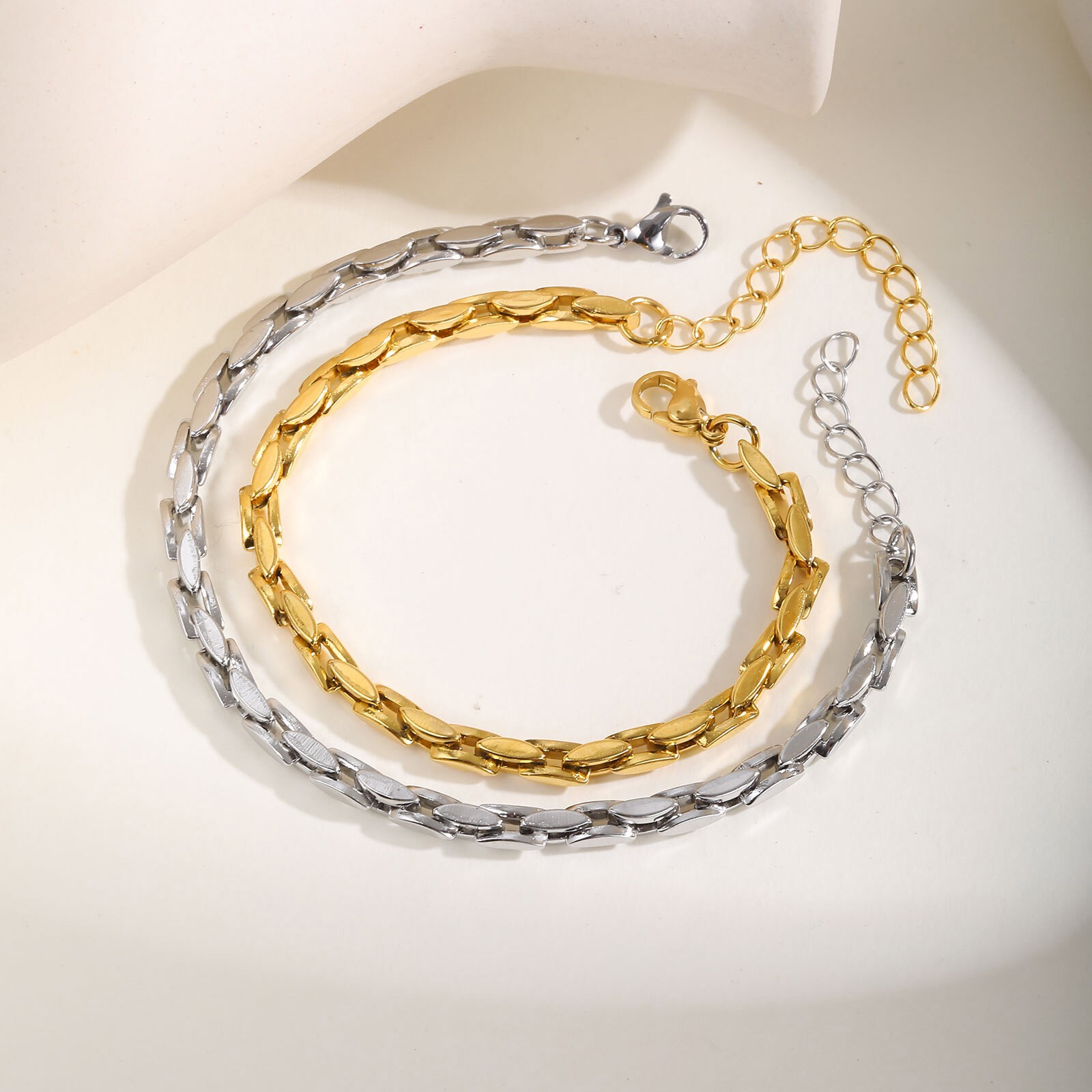 Stainless Steel Simple Plain Chain Strand Bracelet Couple Link Bracelet Classic