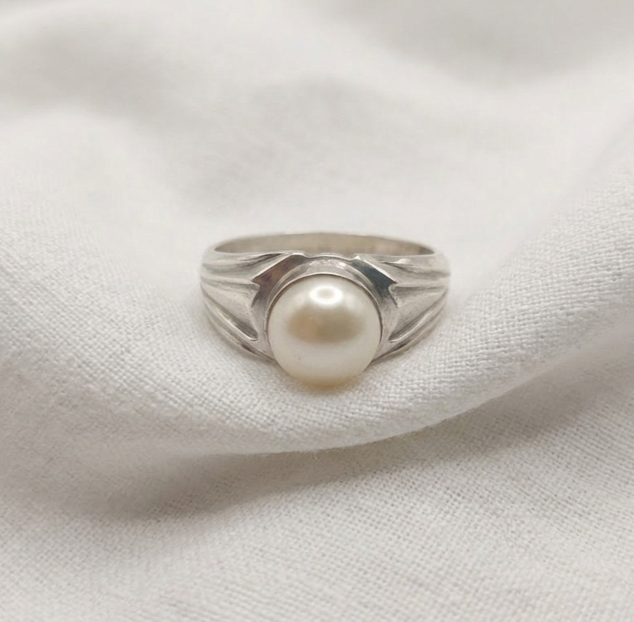 Men’s Pearl Ring, Genuine Pearl Ring, 925 Silver Ring, Natural Pearl Ring.