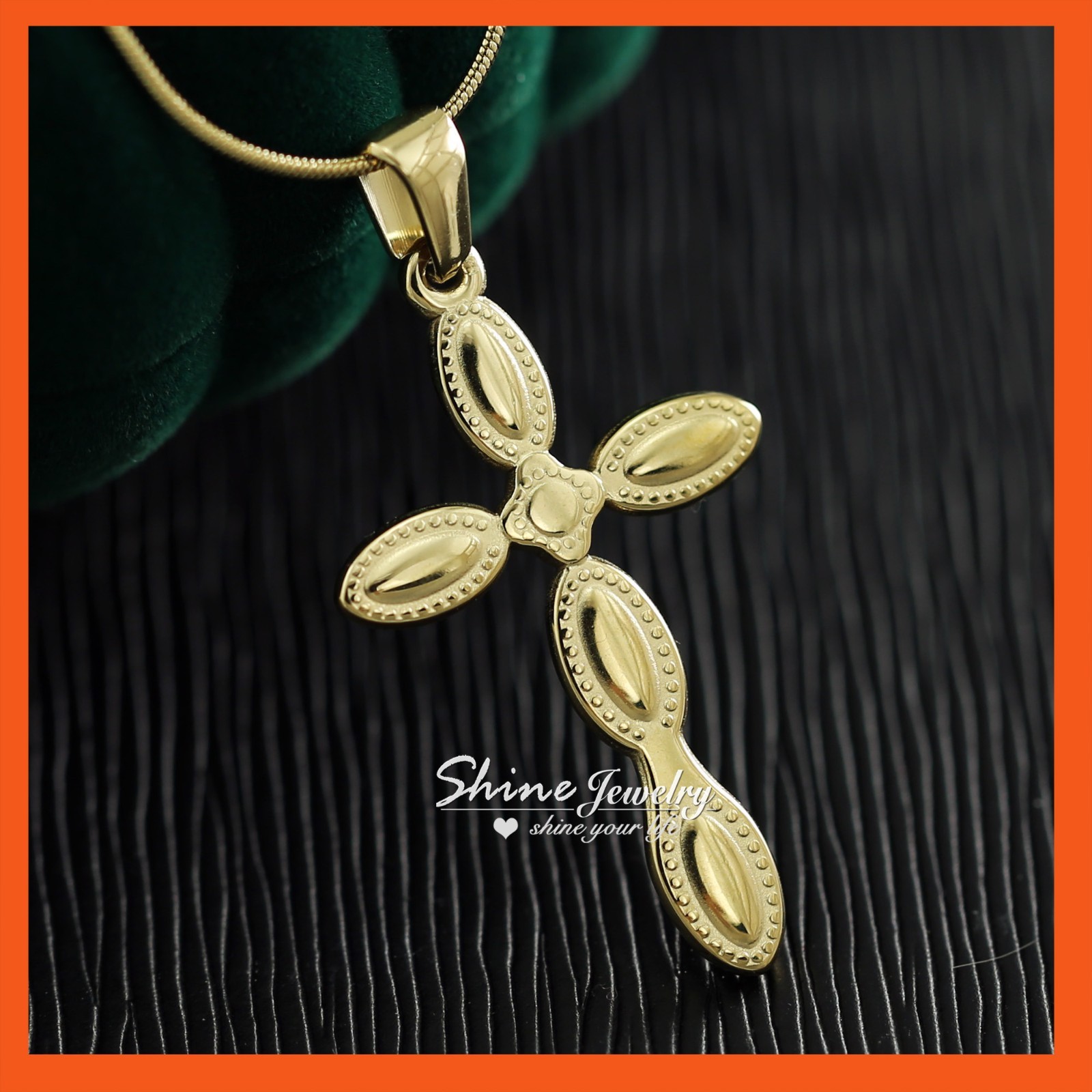 9K Yellow GOLD GF Antique Style Pattern Cross PENDANT Solid CHAIN NECKLACE Gift