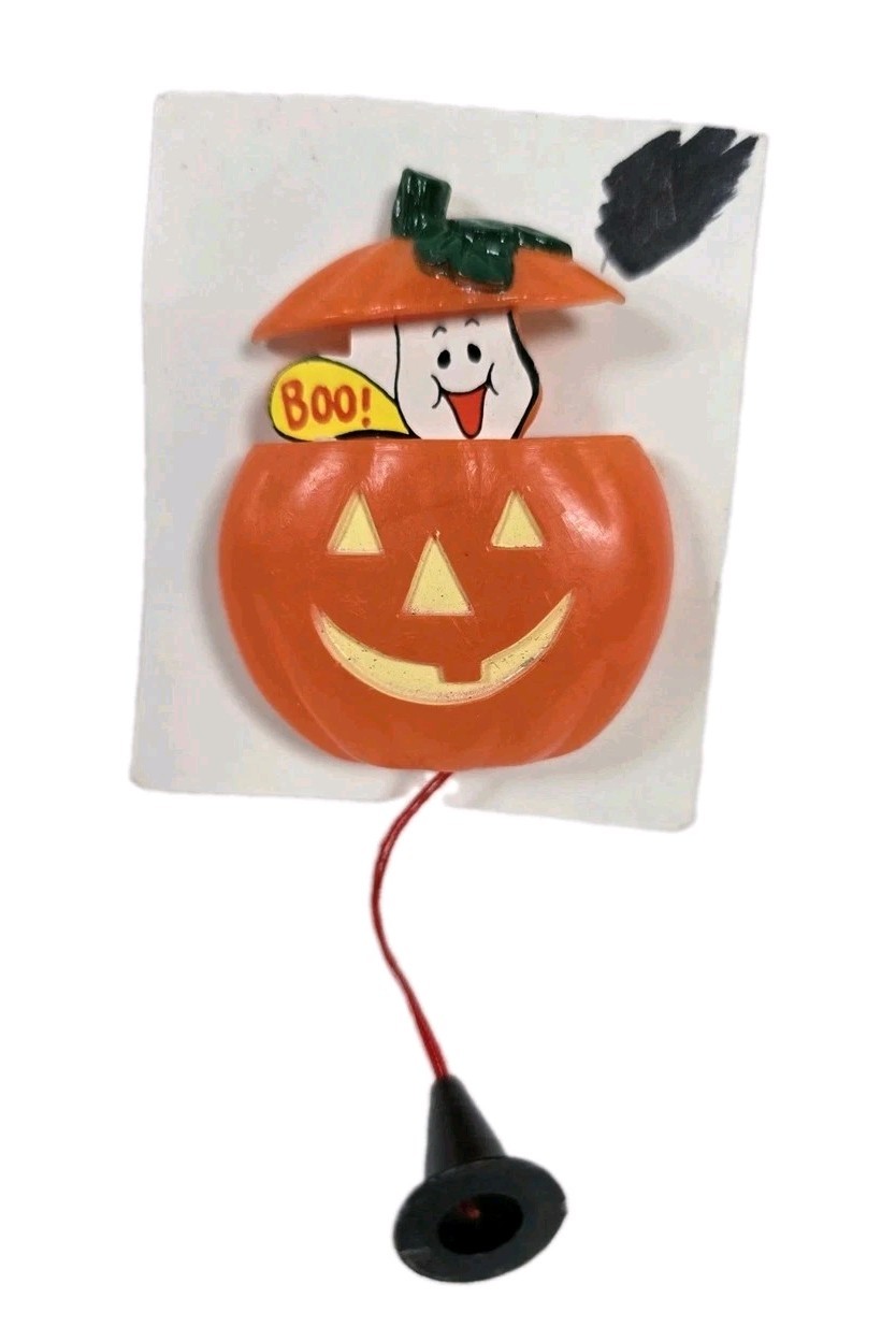 Vintage Halloween Jack-O-Lantern Ghost Pin Pull Witch Hat Cord & “Peak a Boo”