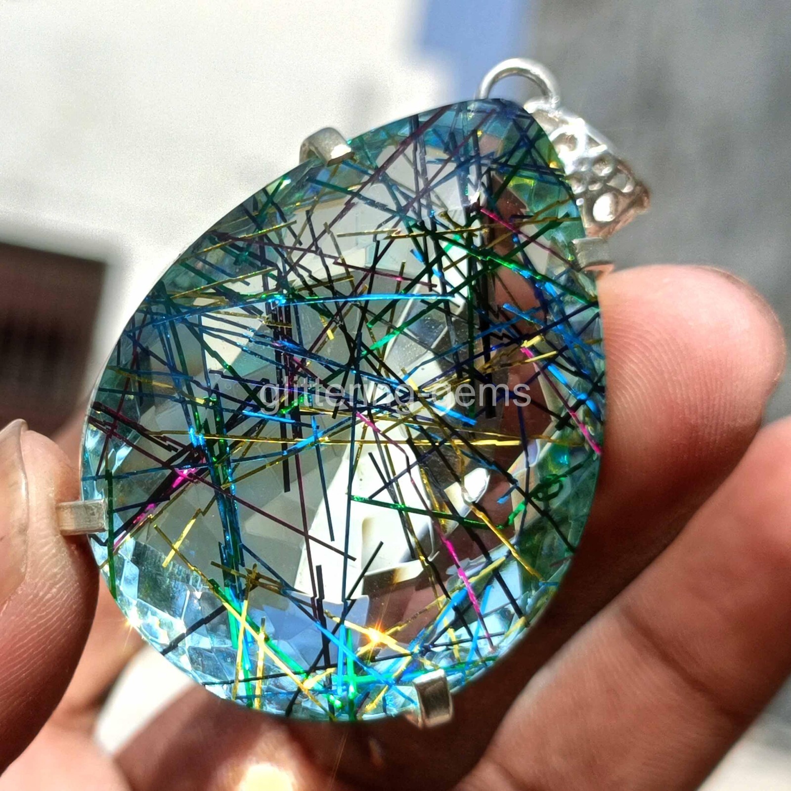 New in Box 165 Ct Rutilated Quartz Pendant 925 Solid Silver IGL Certified 5DNQ