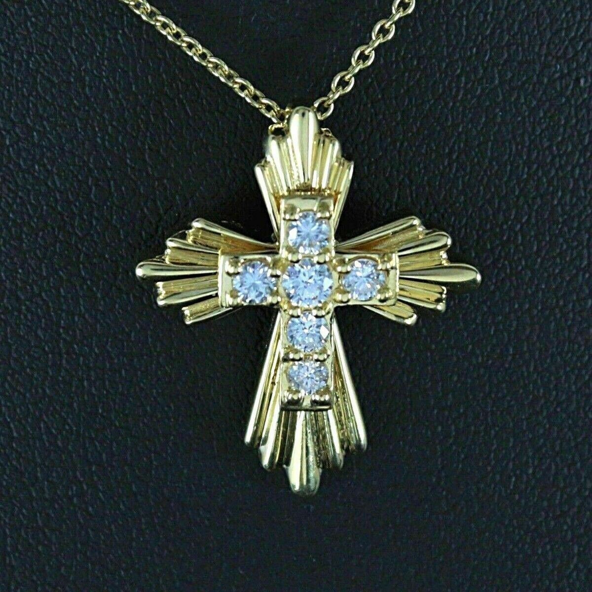 2.10Ct Round Cut Simulated Diamond Fancy Cross Pendant In 14k Yellow Gold Plated