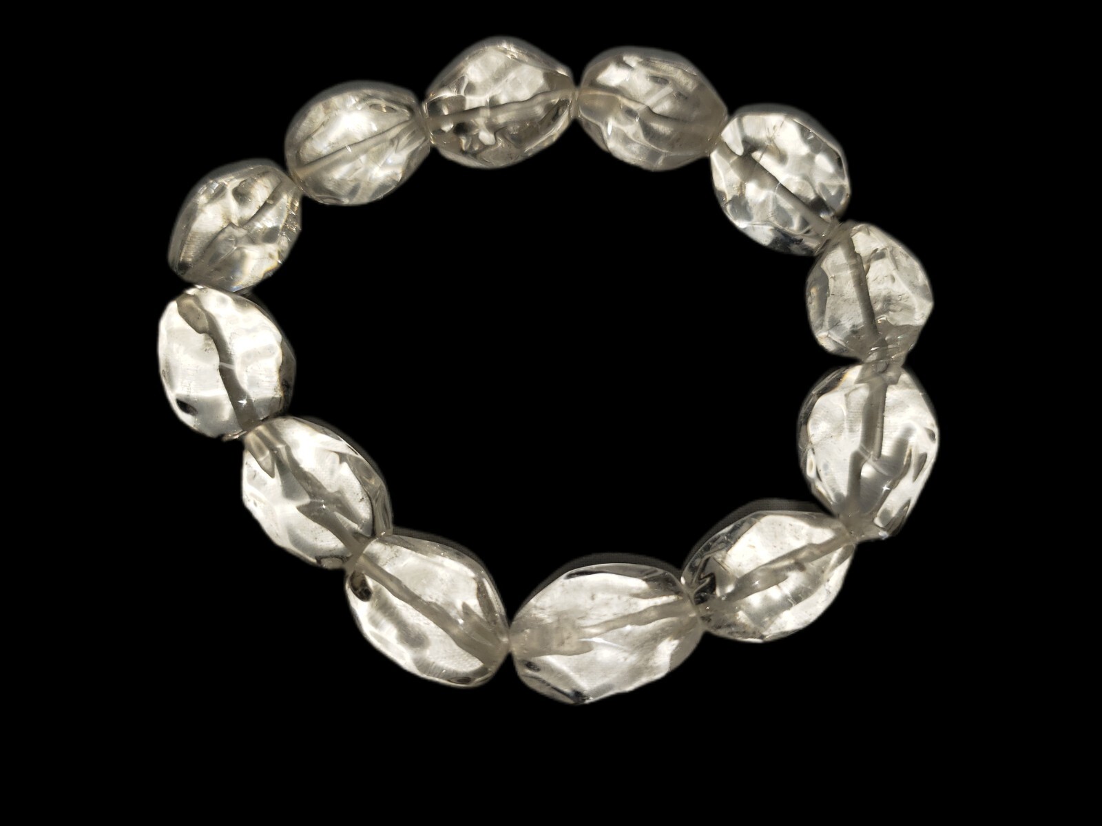 Faceted Large Crystal Quartz Bead Stretch Bracelet Beautiful 2mm x 1.5mm Beads