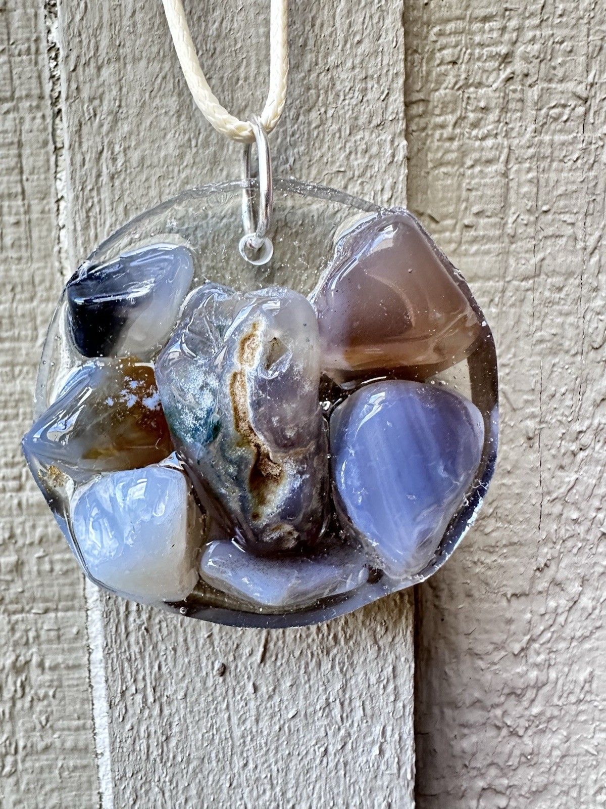 Large Natural Agate Stones Pendant Necklace Handmade Gemstones Art OOAK 4273 R