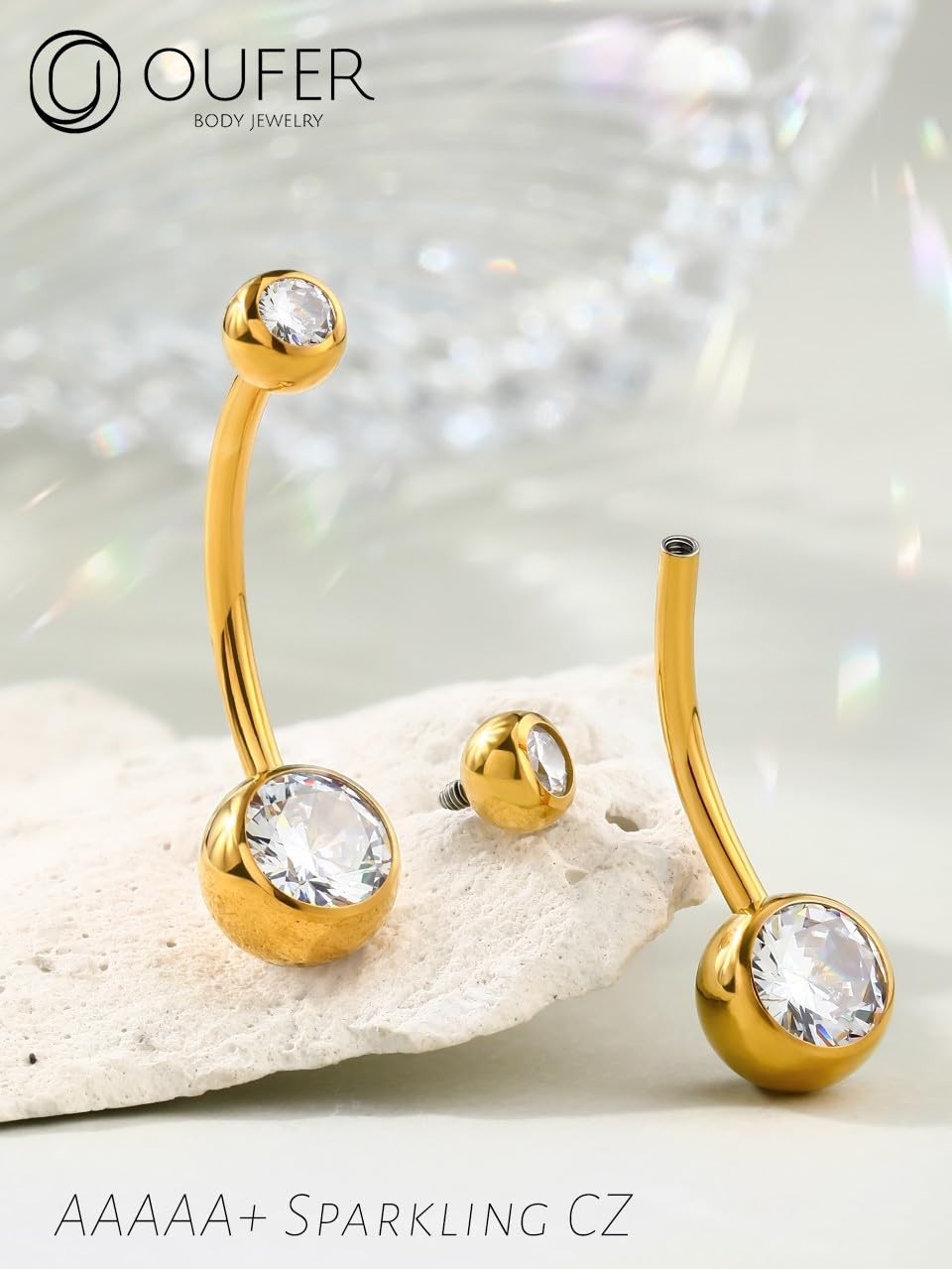 OUFER Gold Belly Button Rings, 316L Surgical Steel Internally 1.6*16mm,