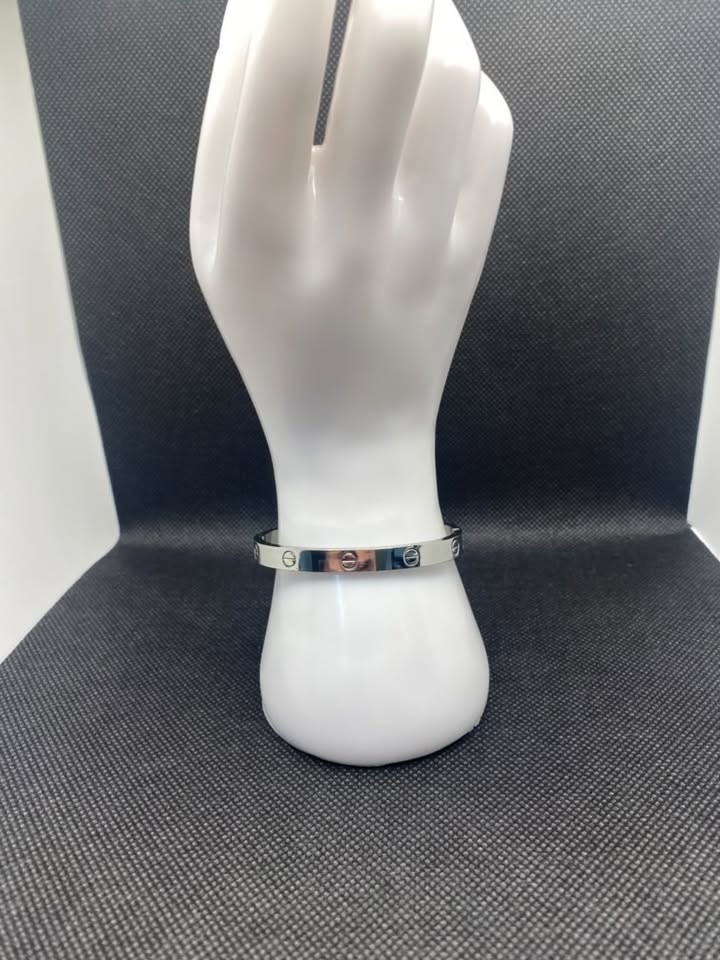 Silver Screw Bangle Bracelet Oval Hinged Cuff Unisex Fashion Jewelry Size 20cm