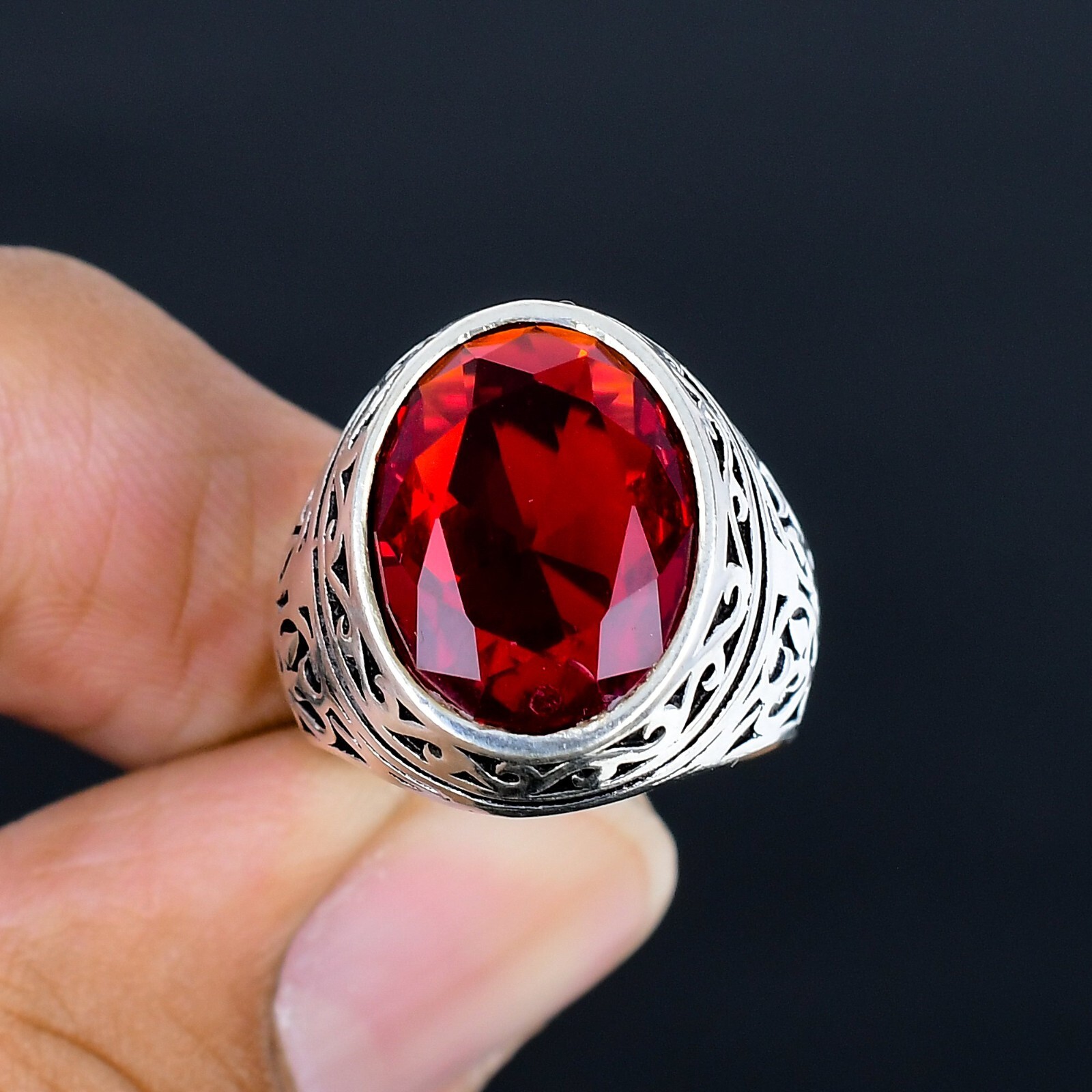 Mozambique Garnet Gemstone Ottoman Arabic Style Ring All Size Available LG-1134