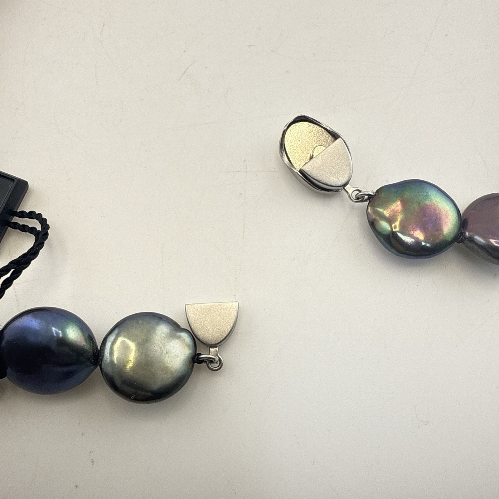 Honora Pearl Necklace Oil Slick Peacock Blue Purple Coin 36″ Chunky Modern