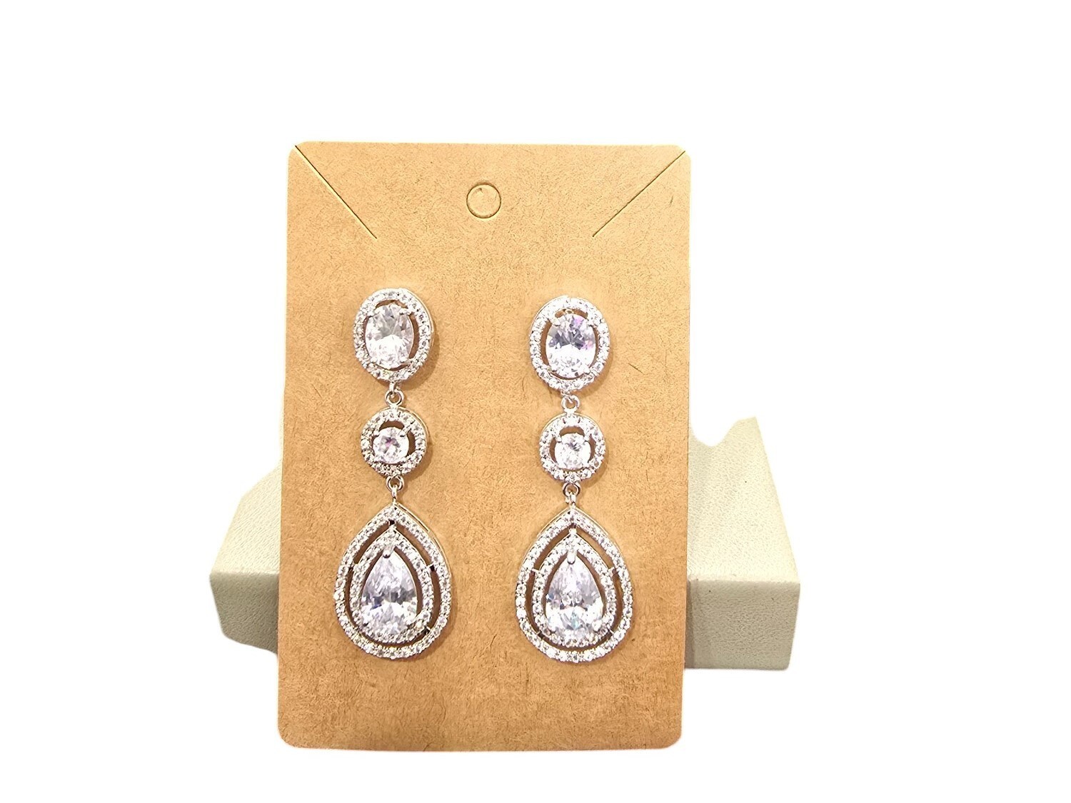 Bridal Wedding, Prom Silver Plated Cubic Zirconia Chandelier Earrings NWOT