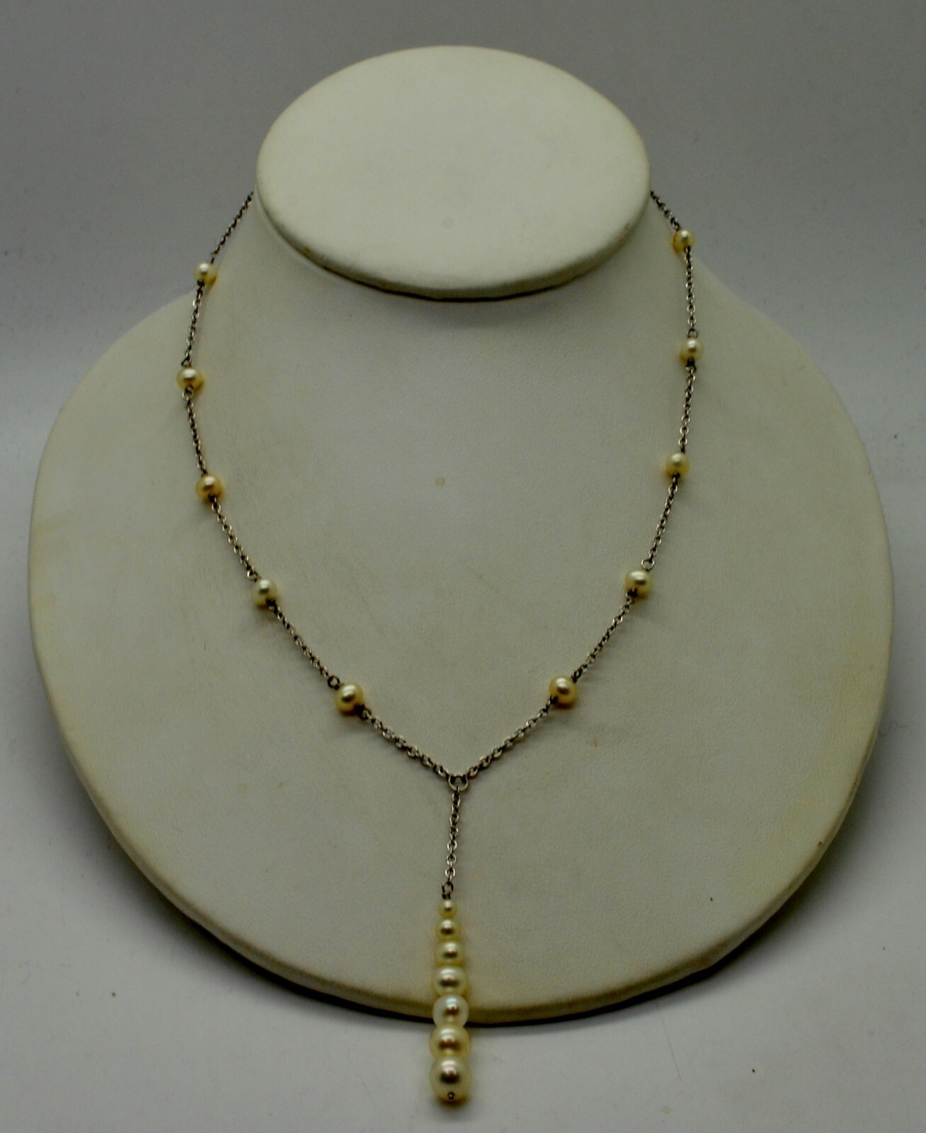 STERLING SILVER IMITATION PEARL CABLE CHAIN NECKLACE 16.0″#FMM153