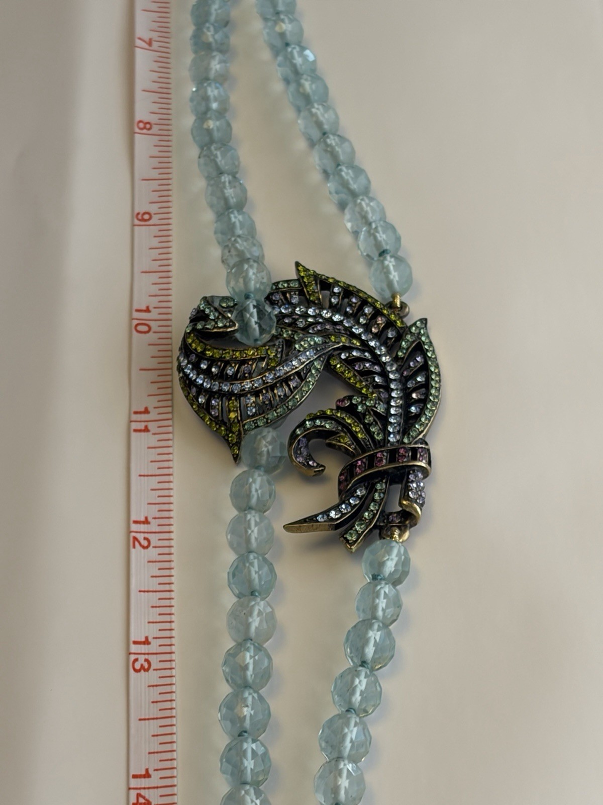 Heidi Daus Statement Necklace Crystal Plume Bead Art Deco Vintage