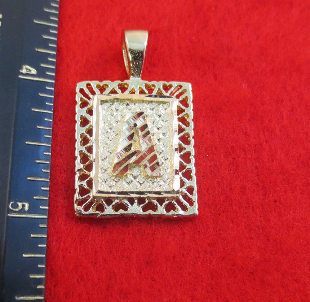 14KT GOLD PLATED 1 3/8 INCH FRAMED LETTER A LARGE SQUARE SPARKLING INITIAL CHARM