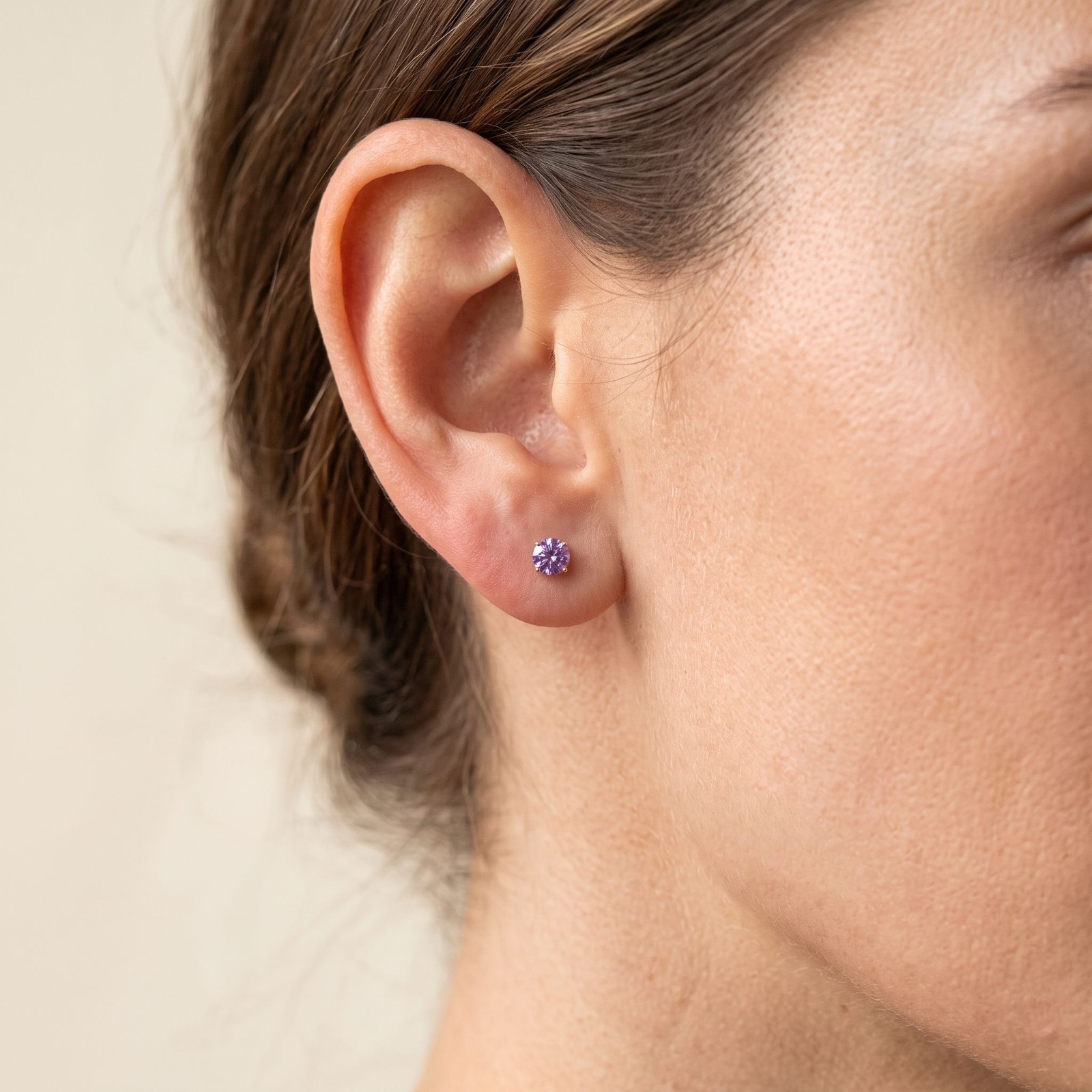 4mm Round Birthstone Flat Back Earrings 14K Gold Plated Titanium Labret 16G