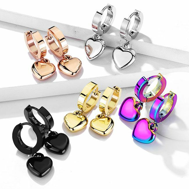 Heart Dangle Hinged Hoop Pair Earrings – Ear Lobe Cartilage Helix Piercing