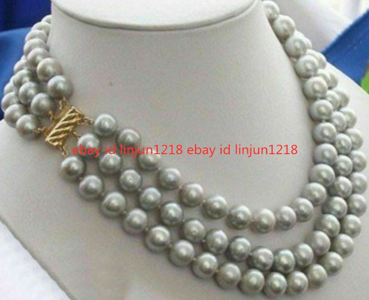 3Row 7-8mm South Sea Gray Pearl Necklace 18-20 Inch 14K Gold Clasp