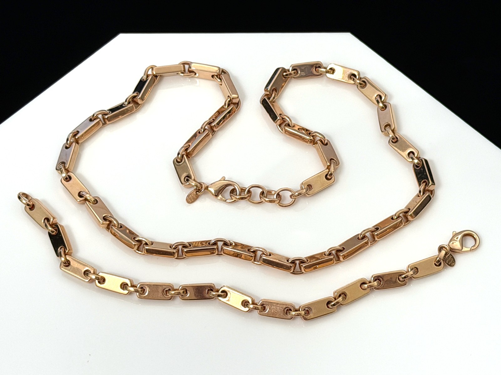 Signed MILOR Italy Rose Gold-Plated Bronze Bar Link Necklace & Bracelet Set
