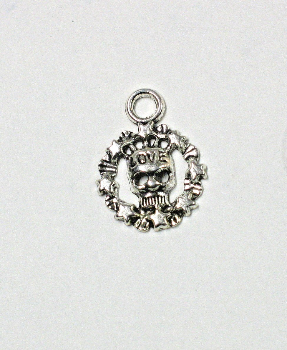 Love, Skull and Stars Silver Tone Charm Pendant for Bracelet or Necklace