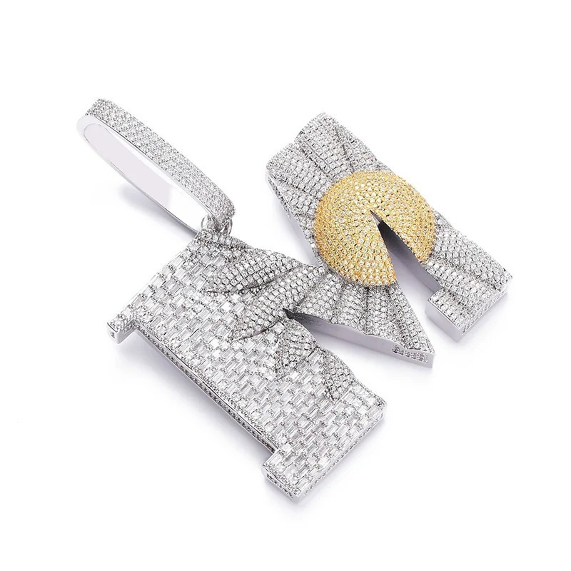 Hip Hop Bling Iced Big Daisy Flower Letter M CZ Pendant Necklace Fashion Jewelry